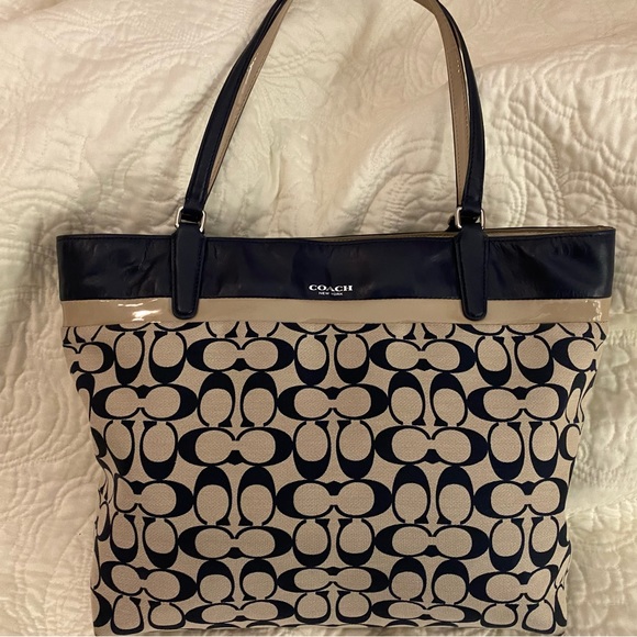 Coach Handbags - Coach Medium Navy and Tan Tote Bag